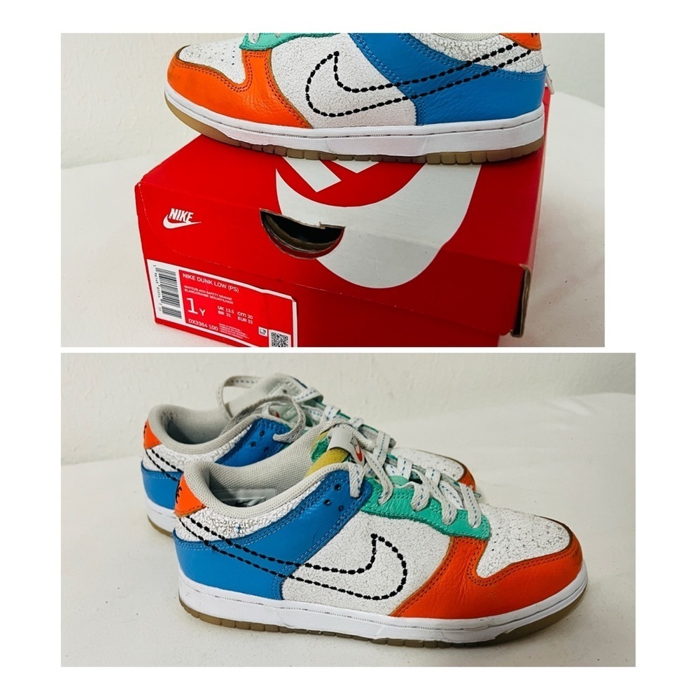 Nike Dunk Low (PS) 1Y White/Blk Safety Orange DX3364 100 Sneakers Casual School